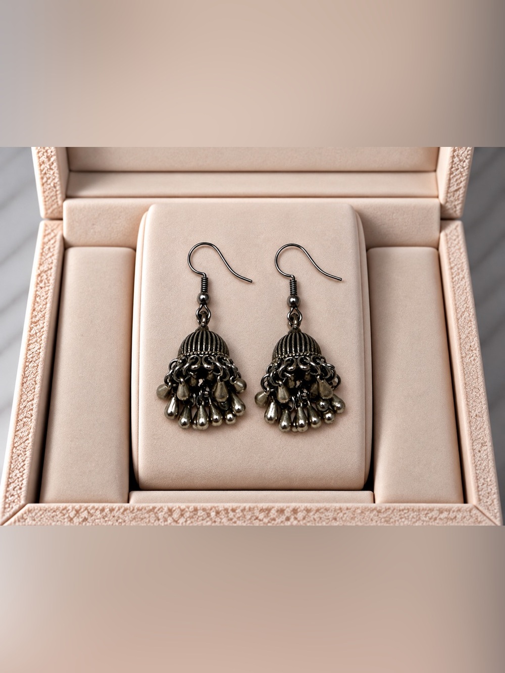 Antique Silver-Tone Jhumka Drop Earrings - Women Jewelry